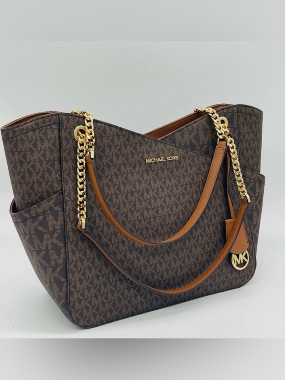 Michael Kors Jet Set -Dark Brown MK Signature Logo Shoulder Bag - Picture 2 of 15